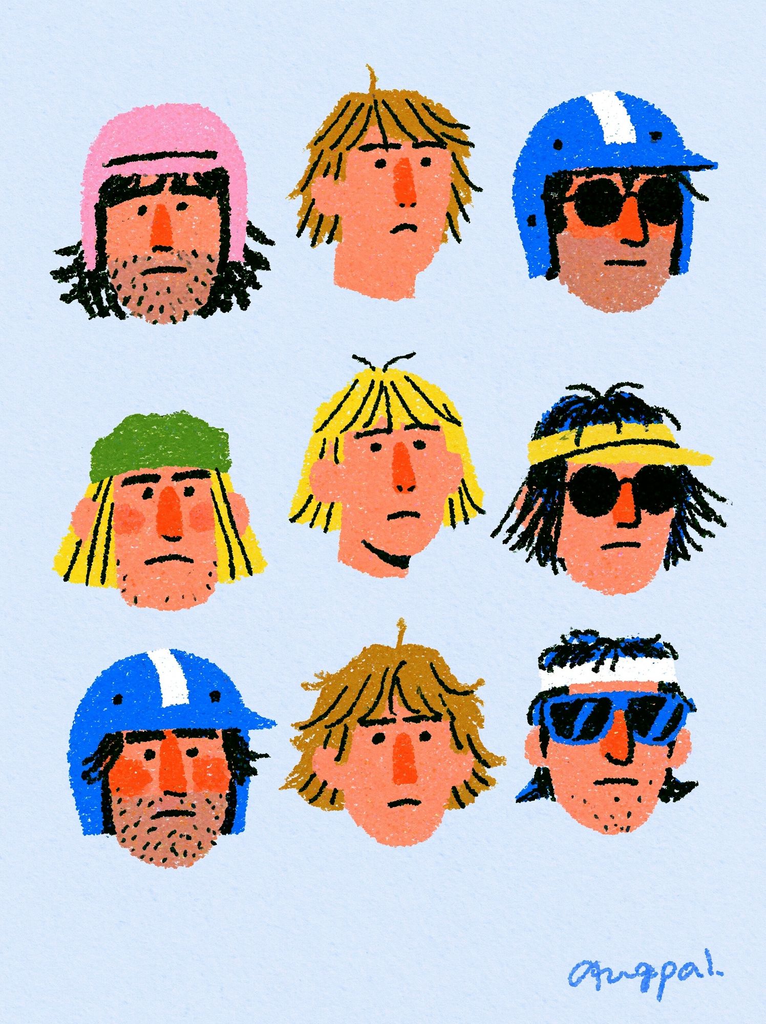Surfer Faces Illustration Poster. poster detail