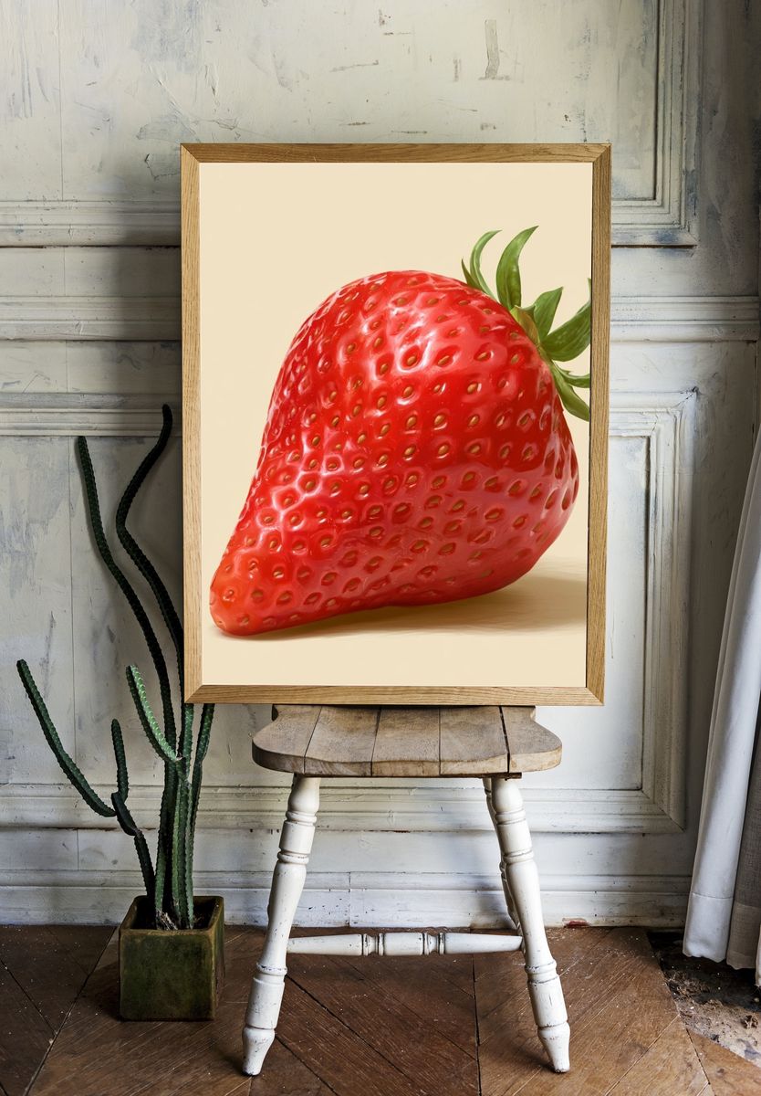 Glossy Strawberry Illustration Poster. — room view 1