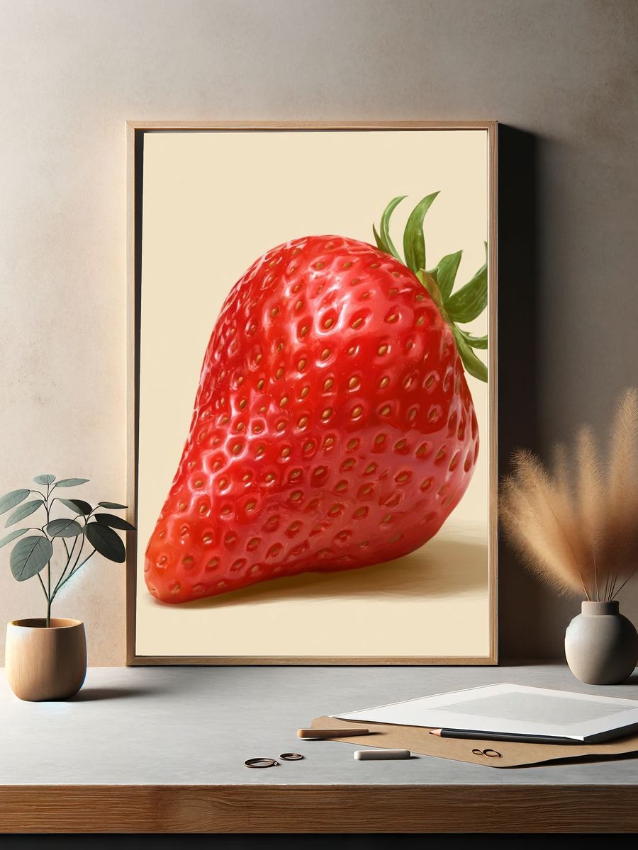 Glossy Strawberry Illustration Poster. — room view 2
