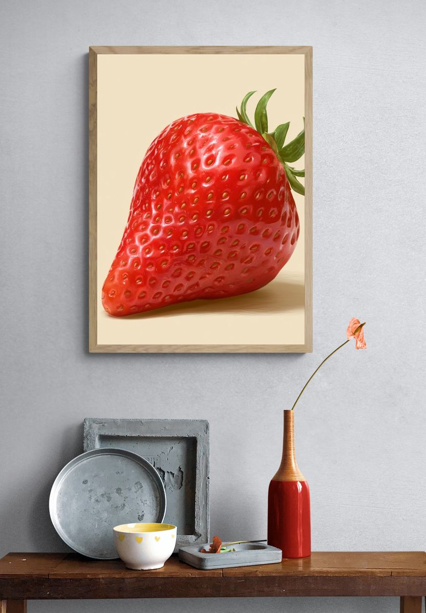 Glossy Strawberry Illustration Poster. — room view 3