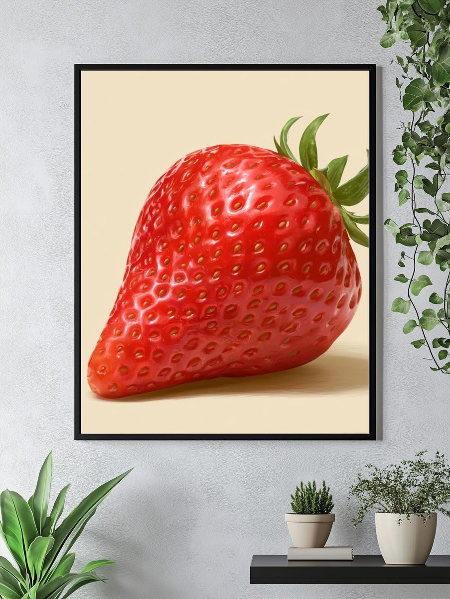 Glossy Strawberry Illustration Poster. — room view 4