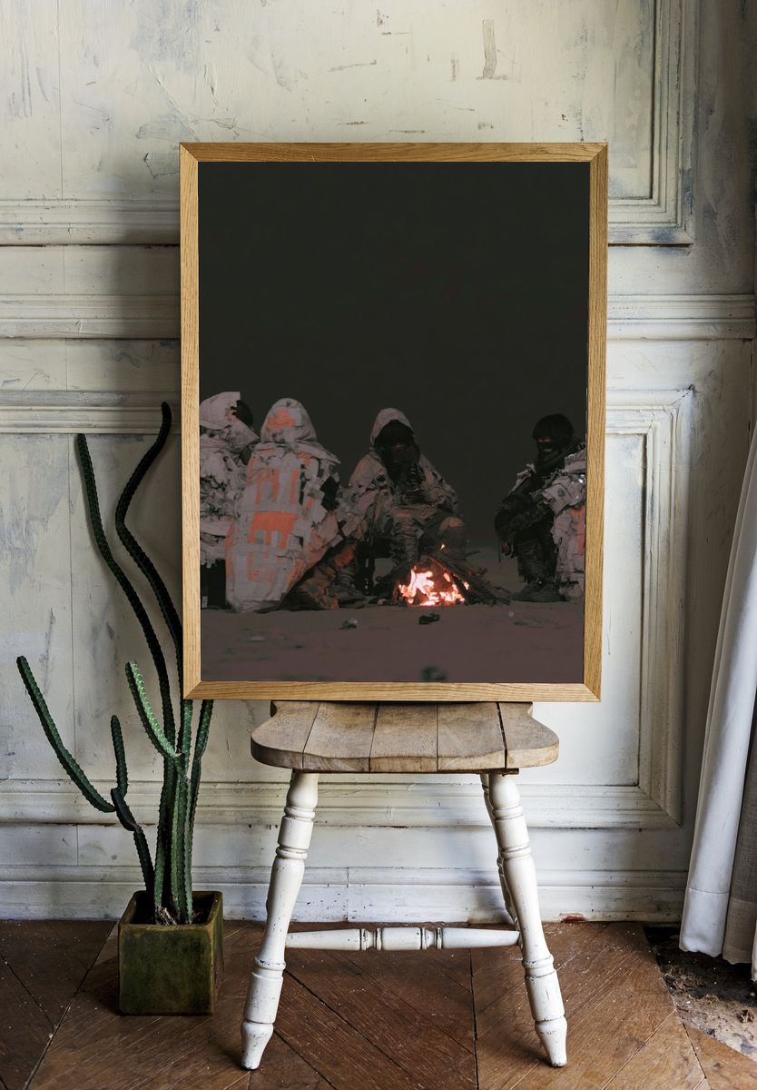 Desert Campfire Figures — Surreal Print. — room view 1