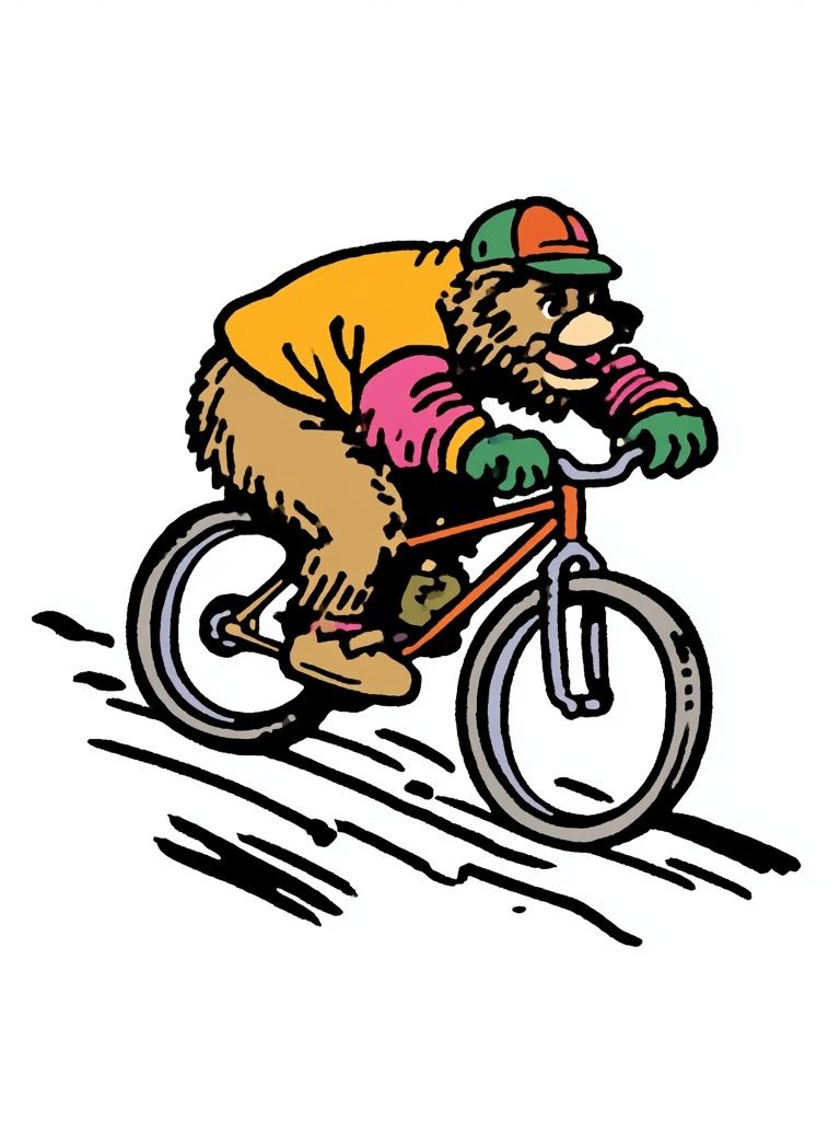 Bear on Bicycle Illustration Poster. poster detail