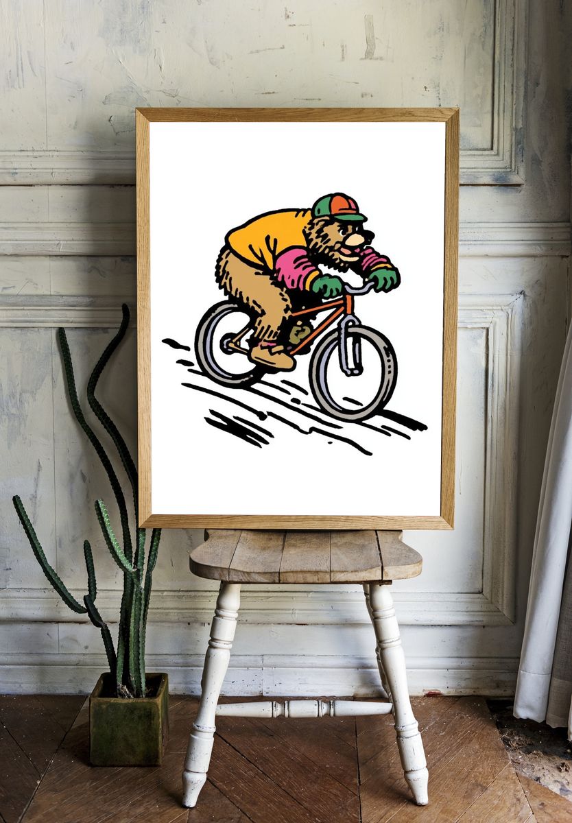 Bear on Bicycle Illustration Poster. room preview