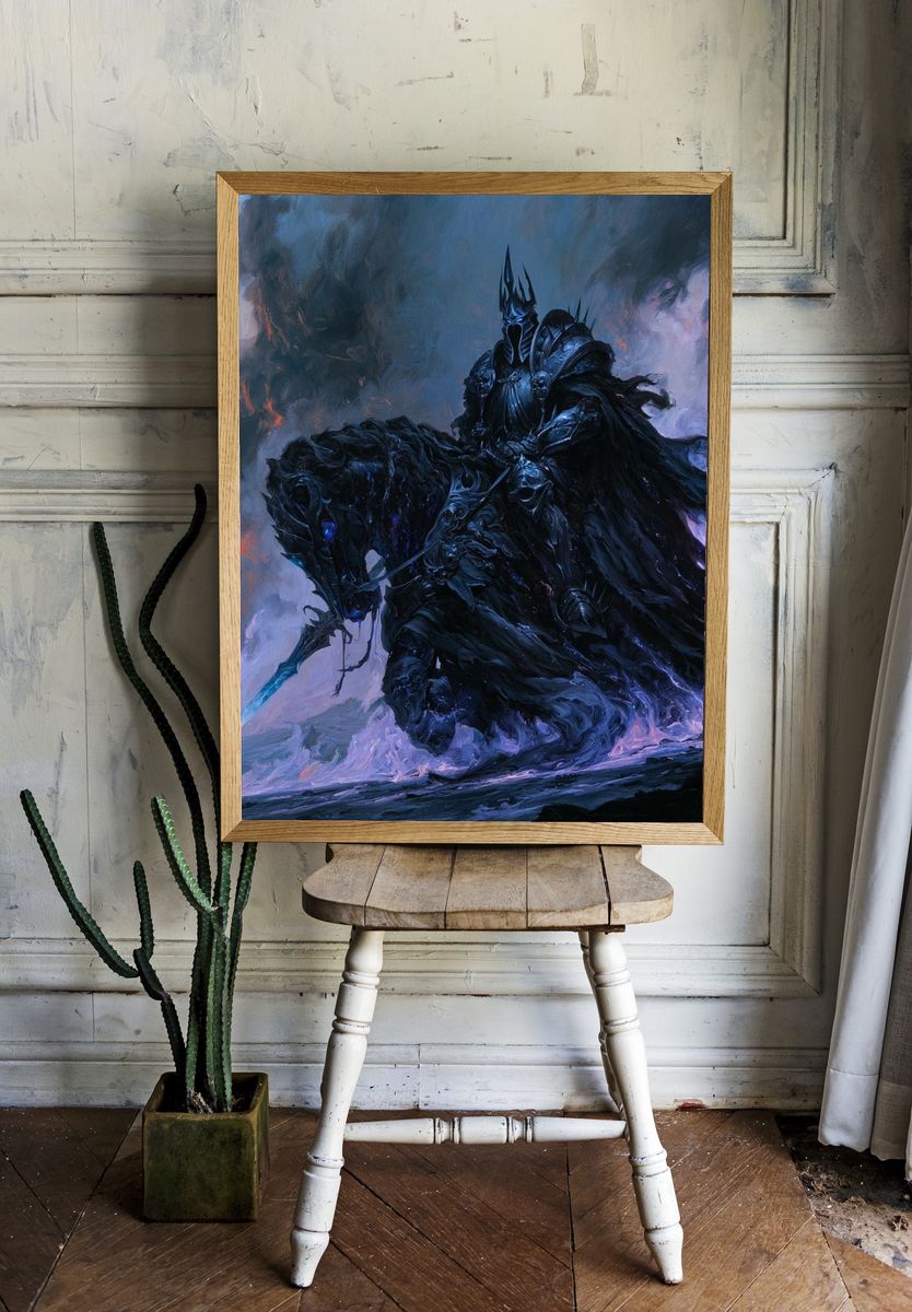 Dark Knight on Horseback Fantasy Print. room preview