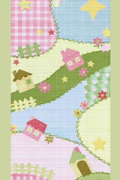 Pastel Patchwork Village Print. poster print