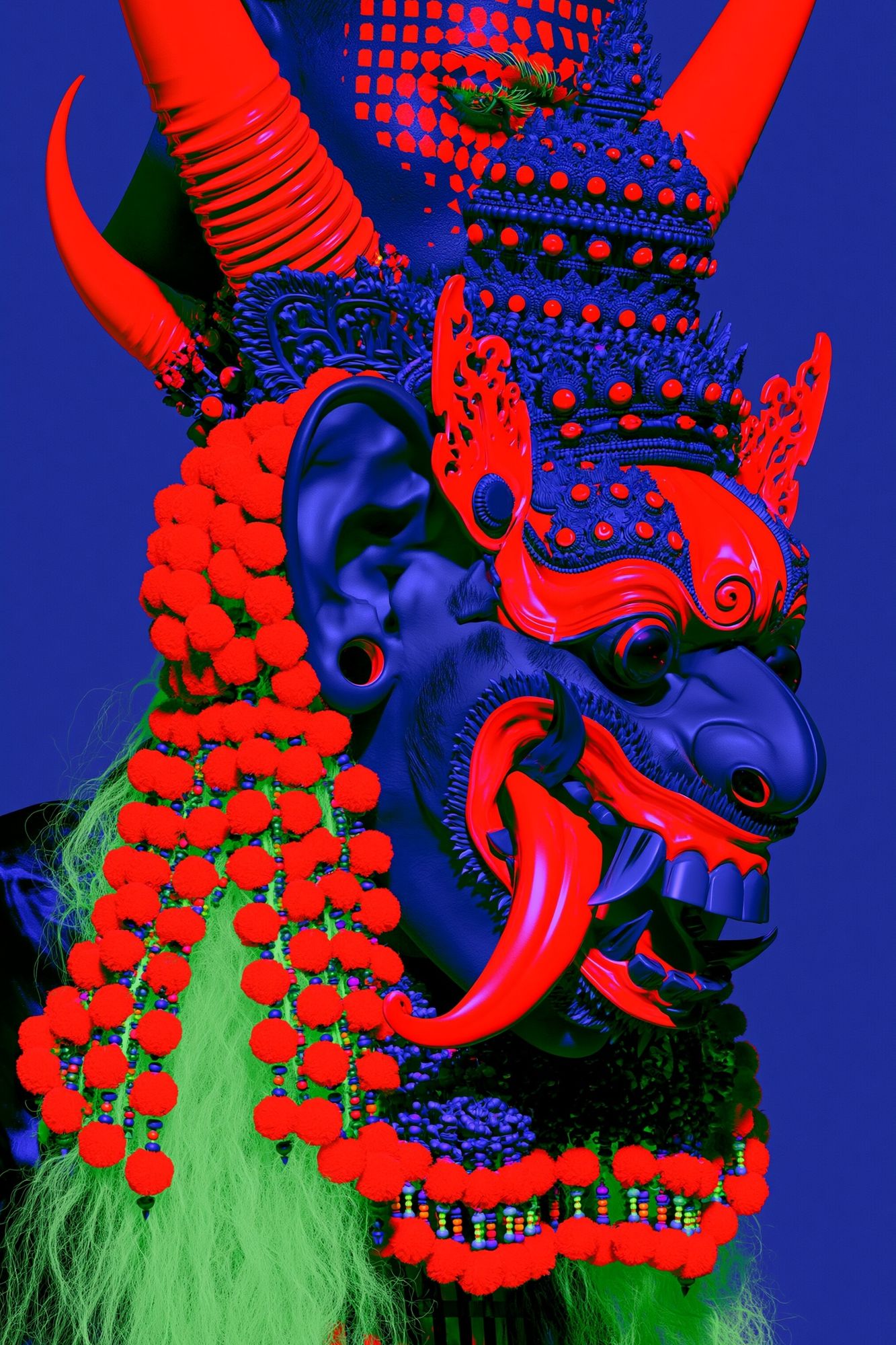 Neon Oni Mask Illustration Poster. poster detail