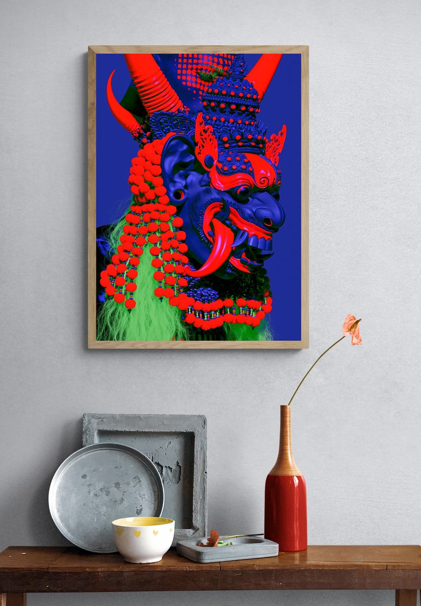 Neon Oni Mask Illustration Poster. — room view 3