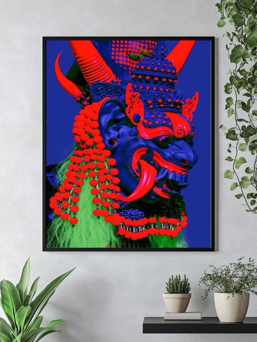 Neon Oni Mask Illustration Poster. — room view 4