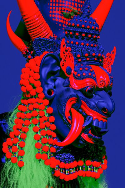Neon Oni Mask Illustration Poster. poster