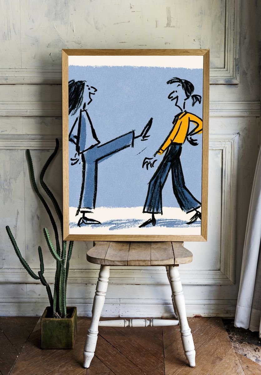 Playful Figure Sketch Illustration Poster. — room view 1