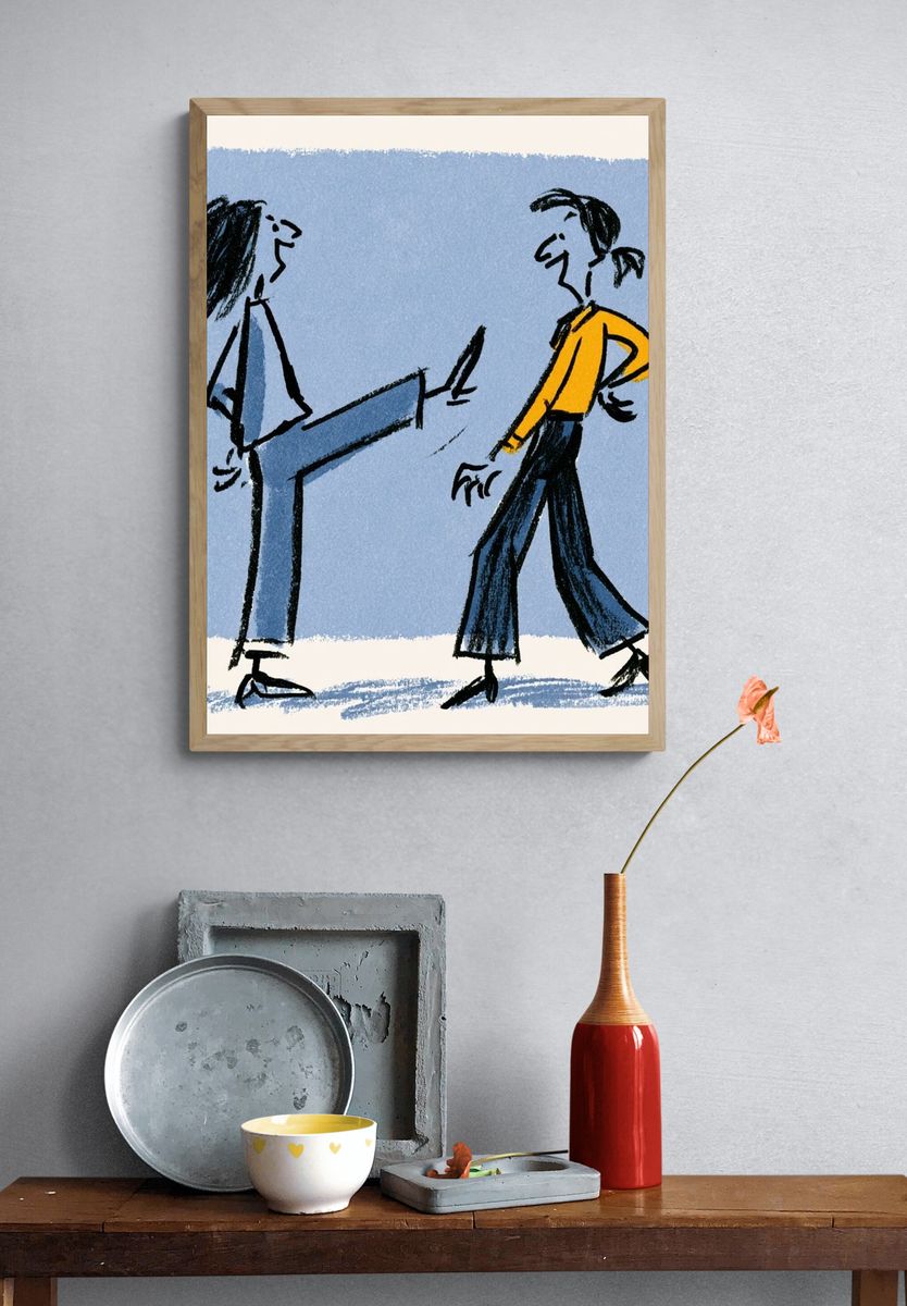 Playful Figure Sketch Illustration Poster. — room view 3