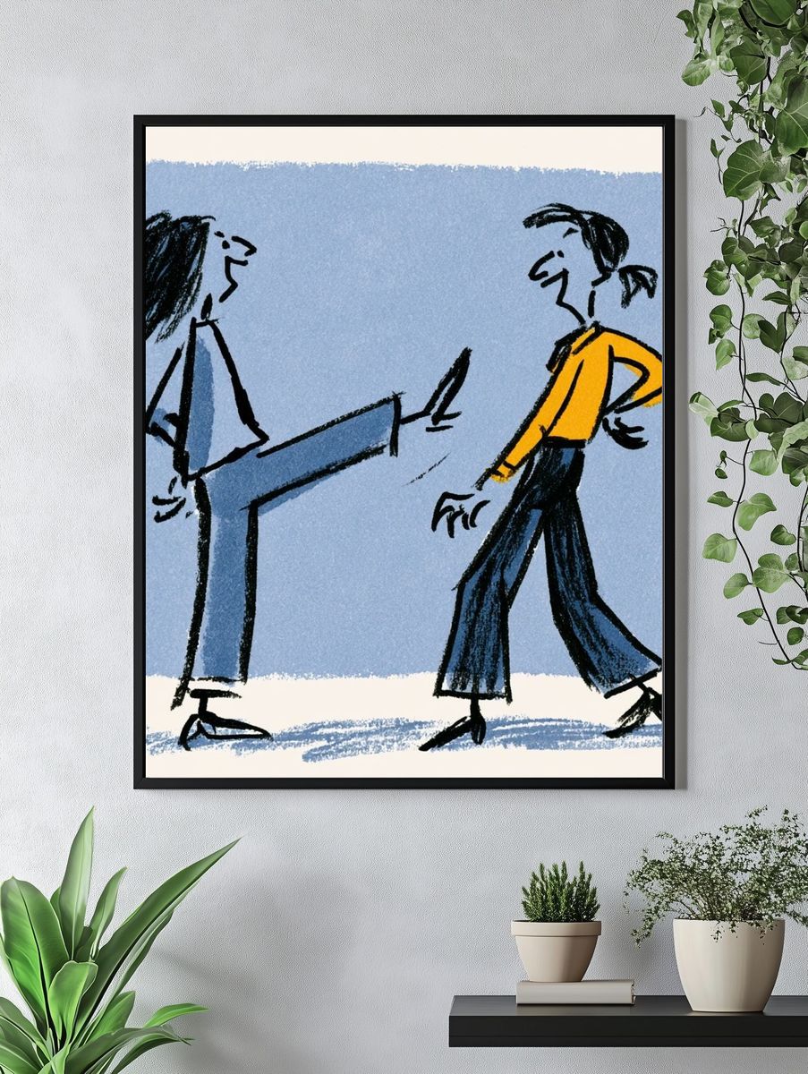 Playful Figure Sketch Illustration Poster. — room view 4