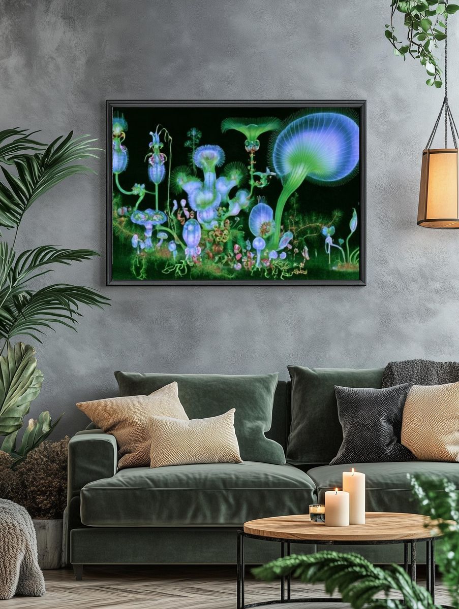 Bioluminescent Fungi Illustration Poster. — room view 4