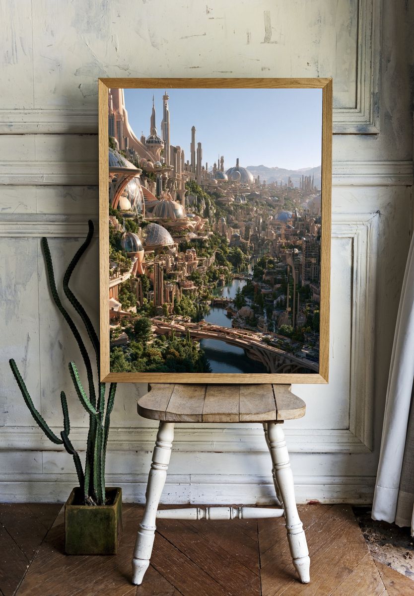Futuristic Cityscape Landscape Print. — room view 1