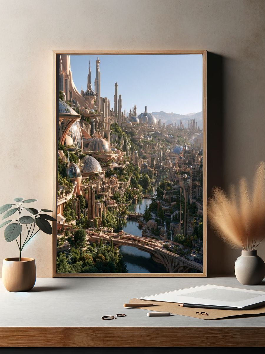 Futuristic Cityscape Landscape Print. — room view 2
