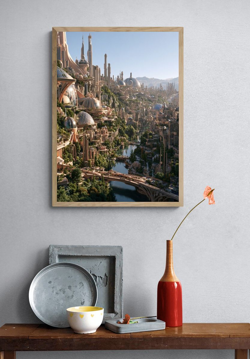 Futuristic Cityscape Landscape Print. — room view 3
