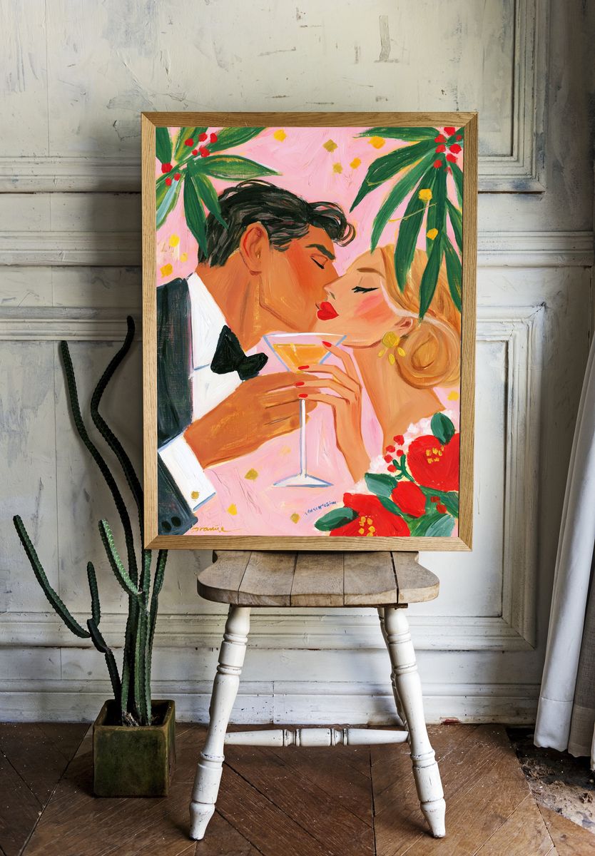 Romantic Kiss Illustration Poster. — room view 1