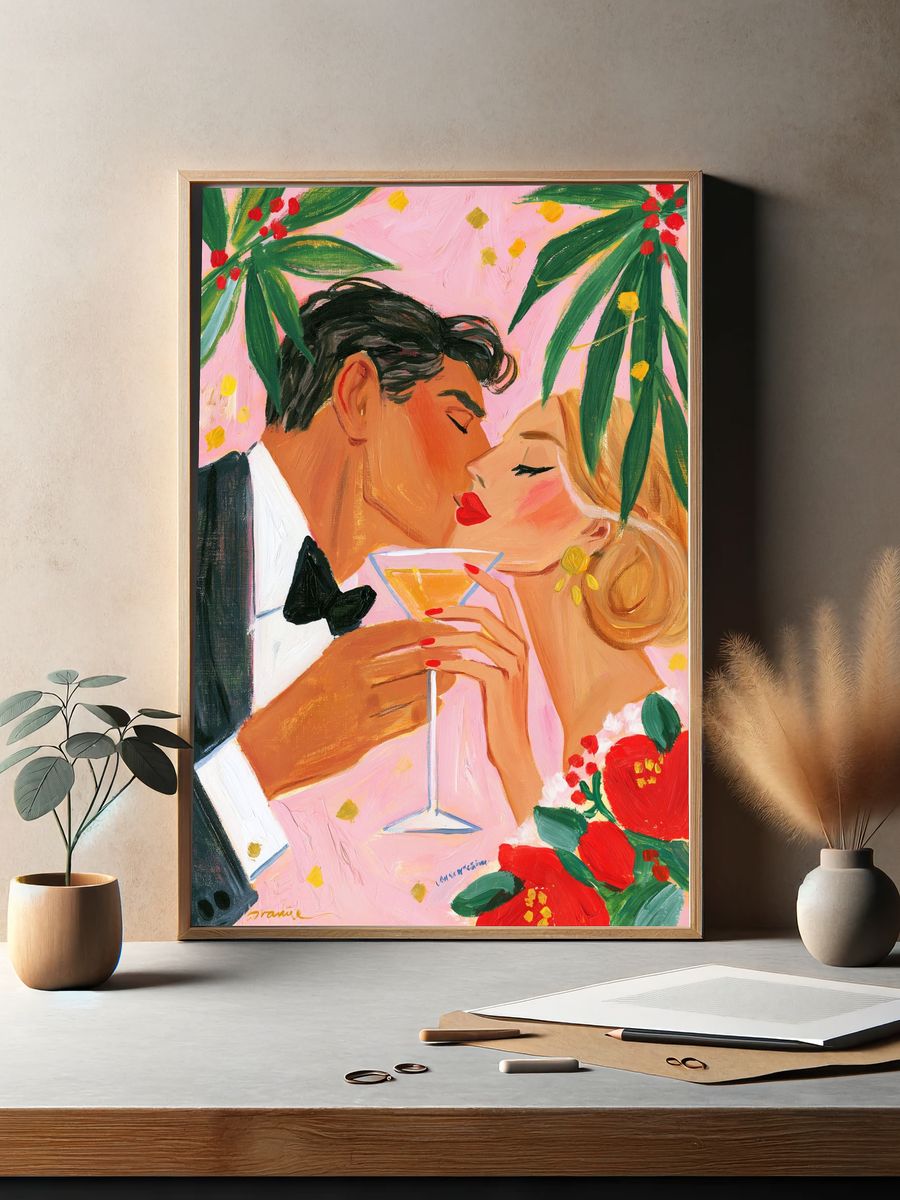 Romantic Kiss Illustration Poster. — room view 2