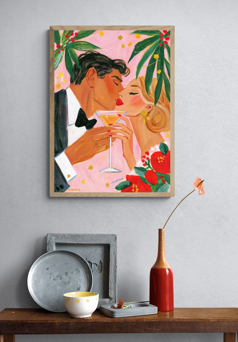 Romantic Kiss Illustration Poster. — room view 3