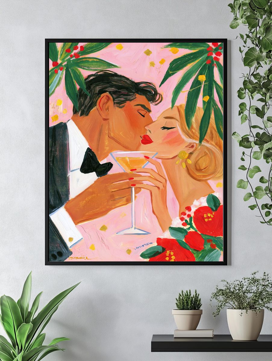 Romantic Kiss Illustration Poster. — room view 4