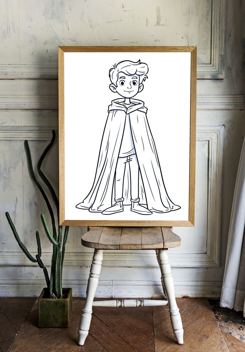 Boy in Cape Illustration Poster. — room view 1