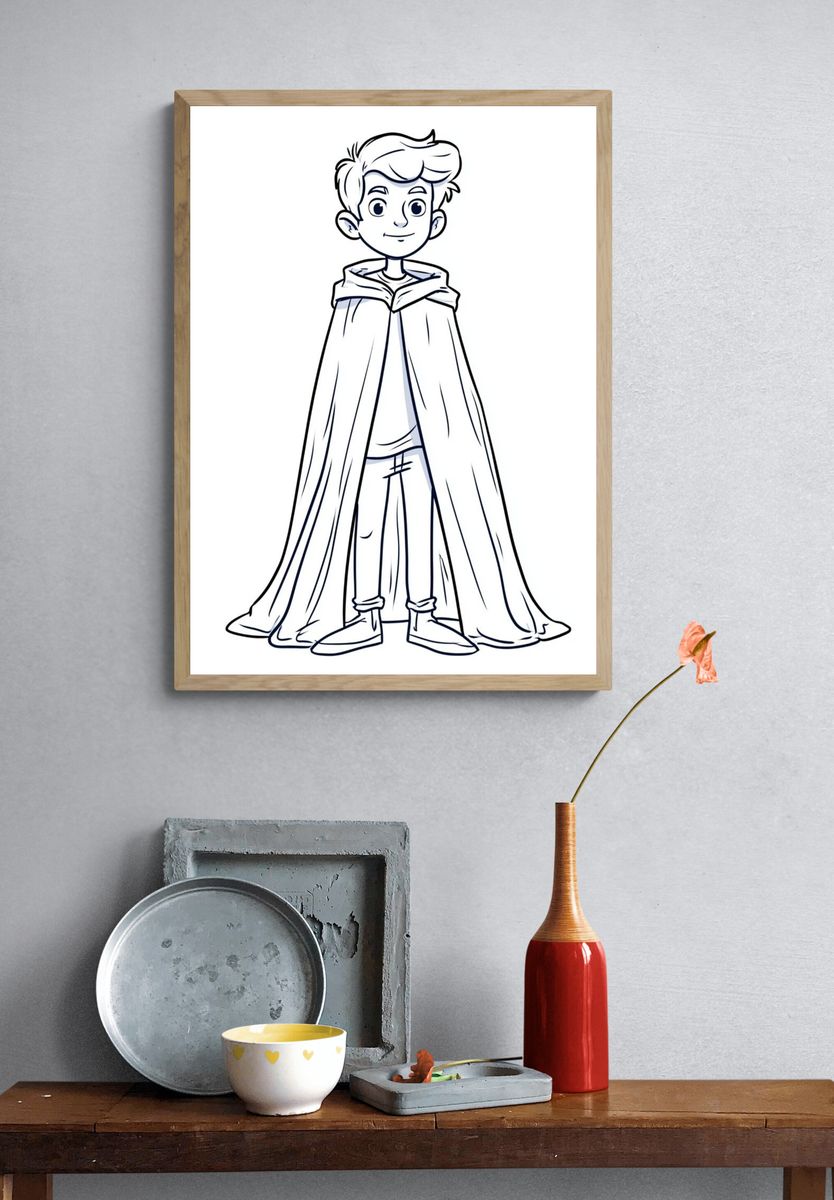 Boy in Cape Illustration Poster. — room view 3