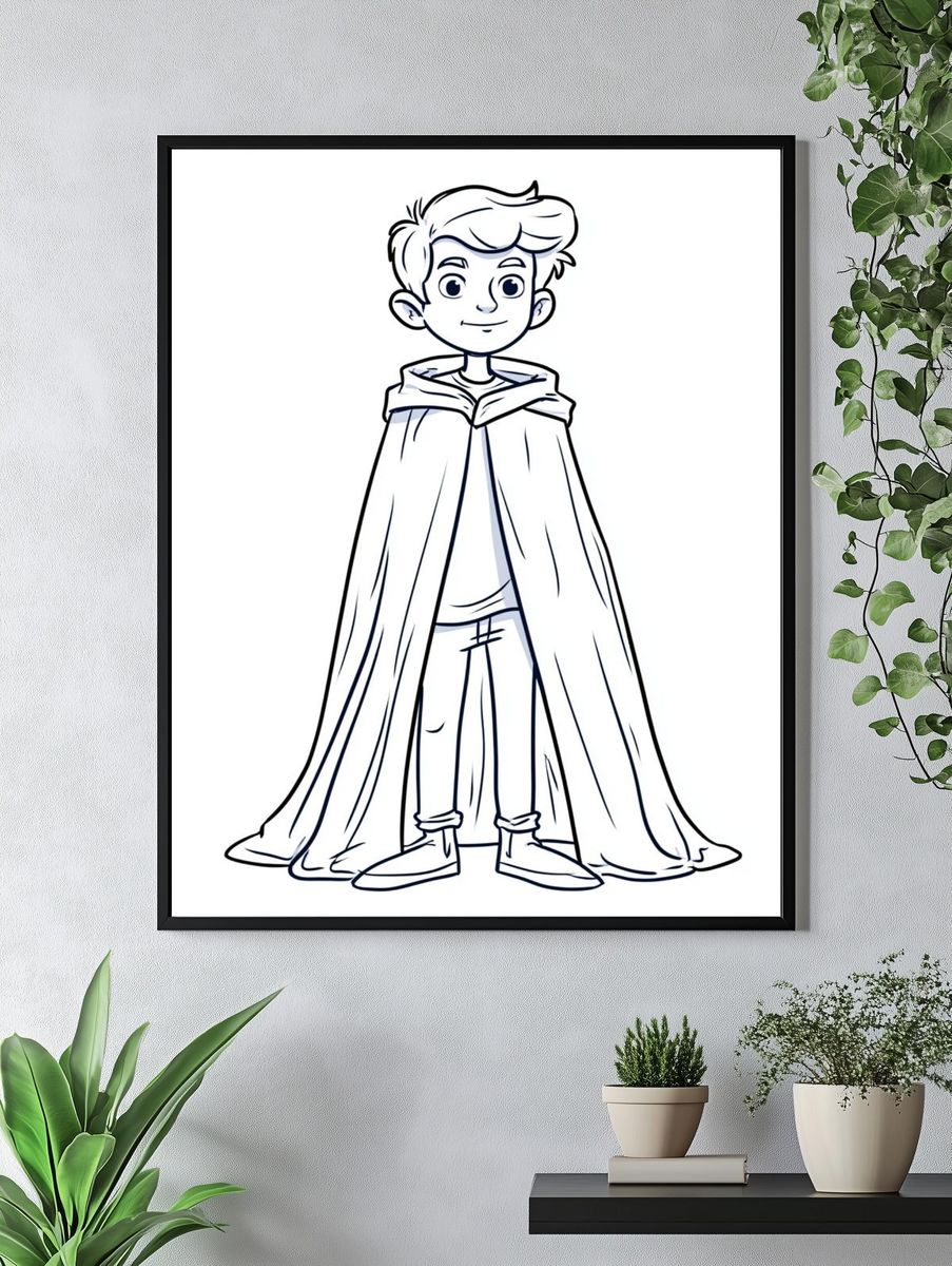 Boy in Cape Illustration Poster. — room view 4
