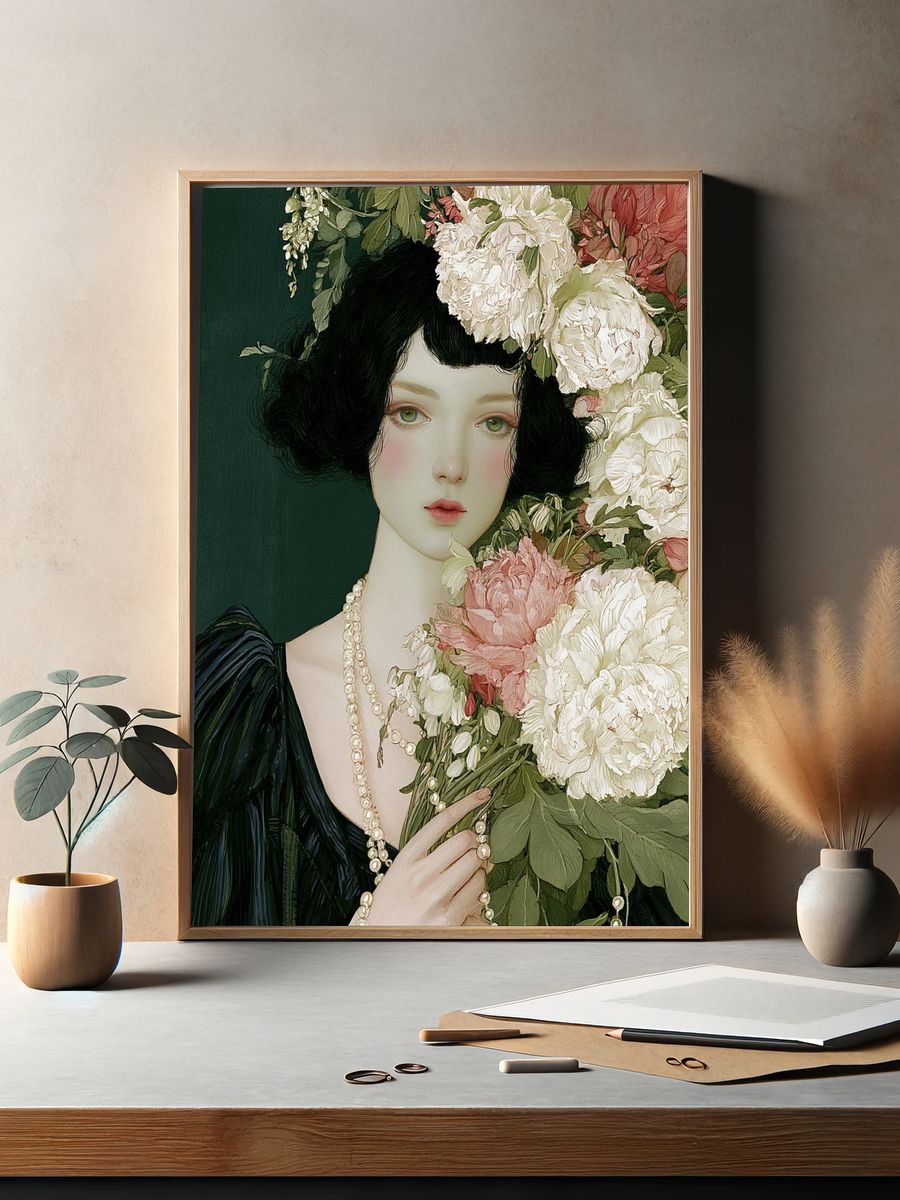 Floral Portrait Illustration Print. — room view 2