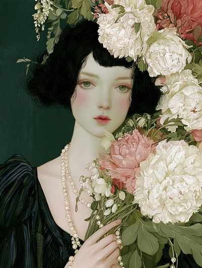 Floral Portrait Illustration Print. poster print