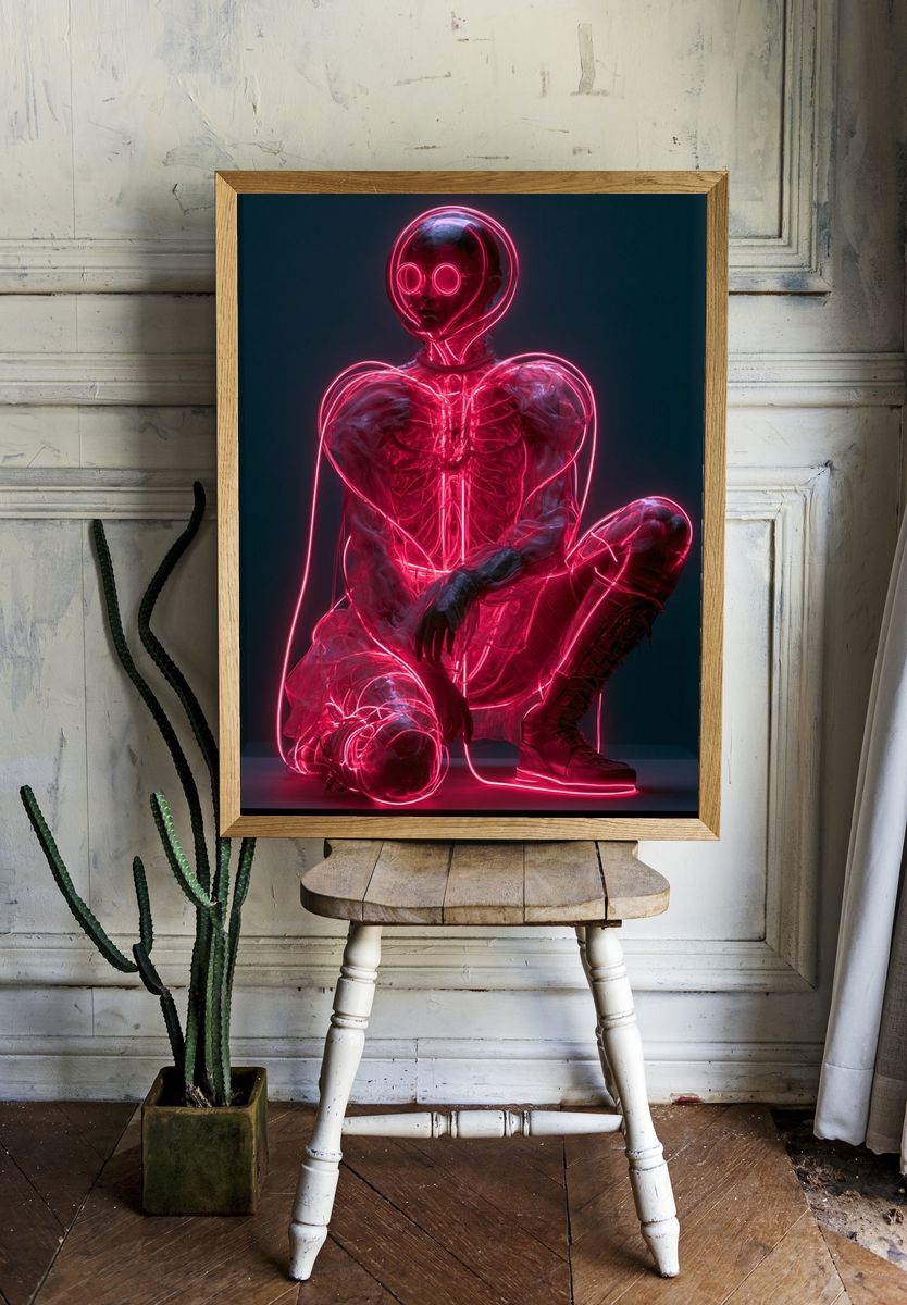 Neon Cyber Figure Illustration Poster. room preview