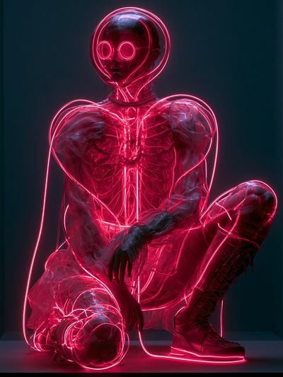 Neon Cyber Figure Illustration Poster.