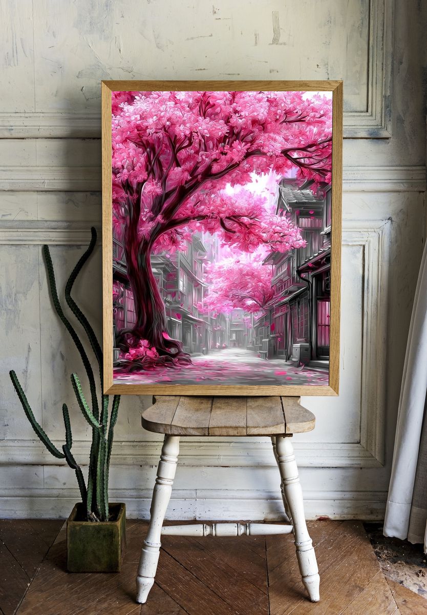 Cherry Blossom Alley Digital Art Poster. — room view 1