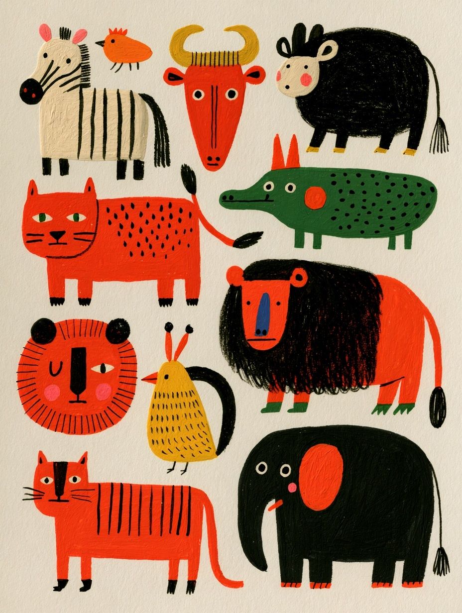 Playful Animal Parade Illustration Poster. poster — illustration art
