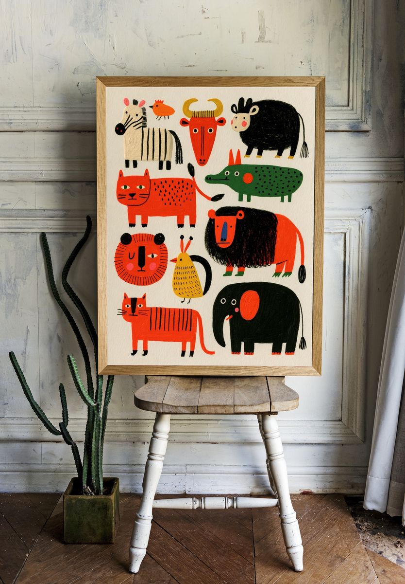 Playful Animal Parade Illustration Poster. — room view 1