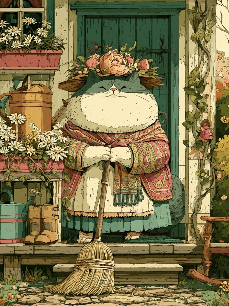 Garden Cat Illustration Poster. poster detail