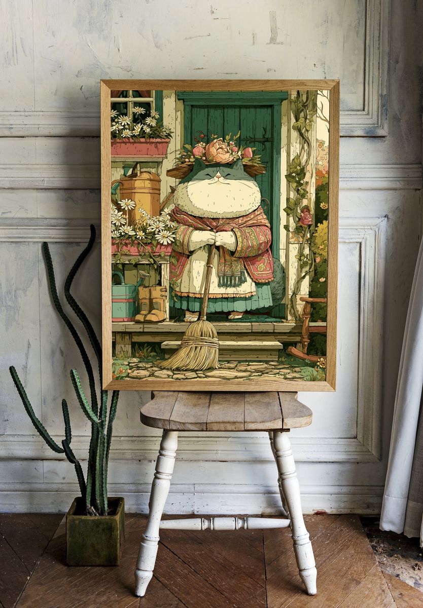 Garden Cat Illustration Poster. — room view 1