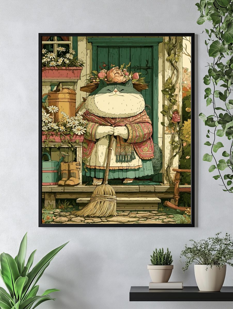 Garden Cat Illustration Poster. — room view 4