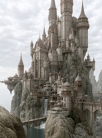 Fantasy Castle Cliffside Illustration Poster. poster