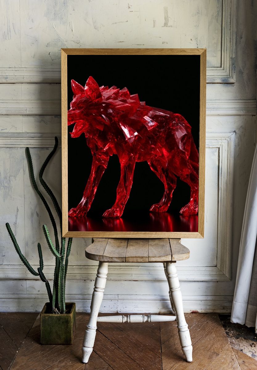 Crimson Crystal Wolf Print. — room view 1