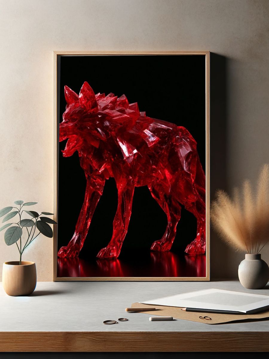 Crimson Crystal Wolf Print. — room view 2