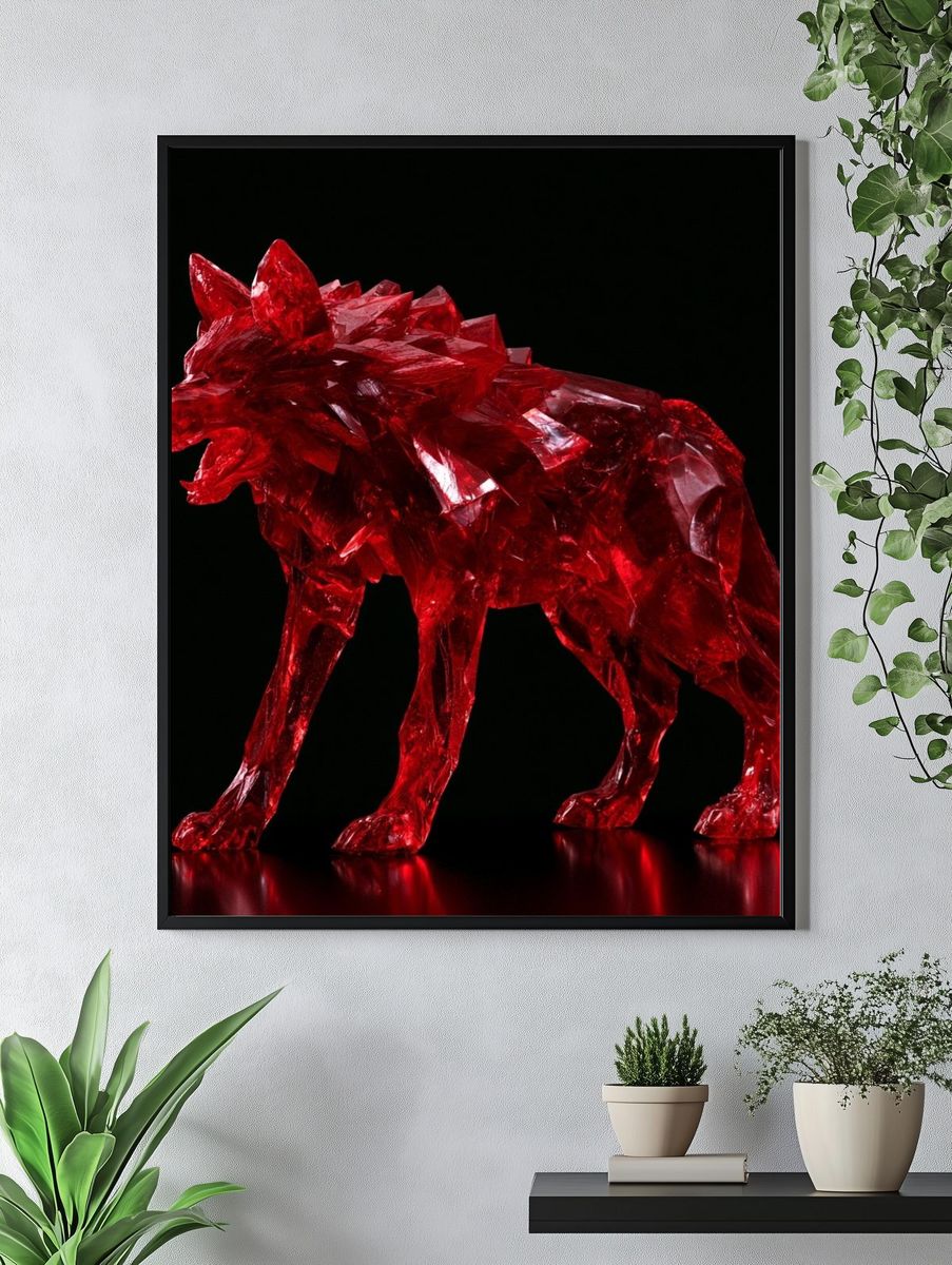 Crimson Crystal Wolf Print. — room view 4