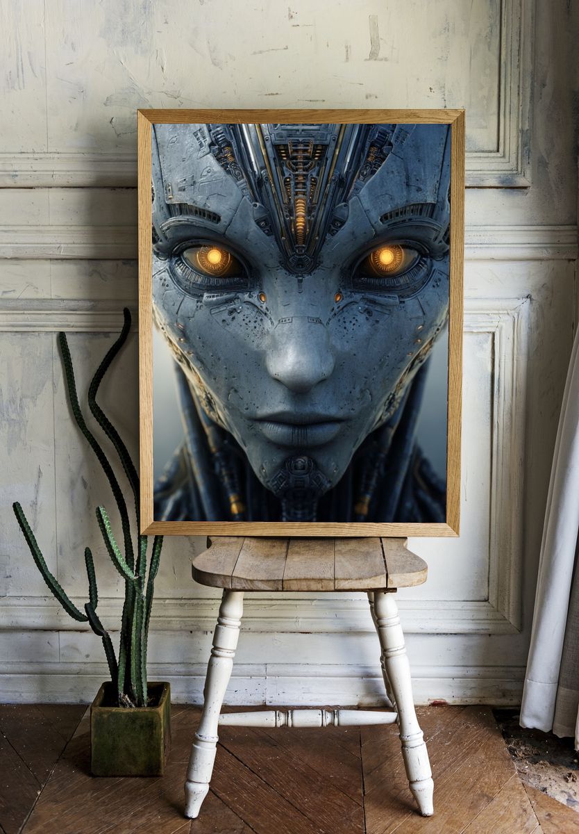 Cybernetic Android Portrait Print. room preview