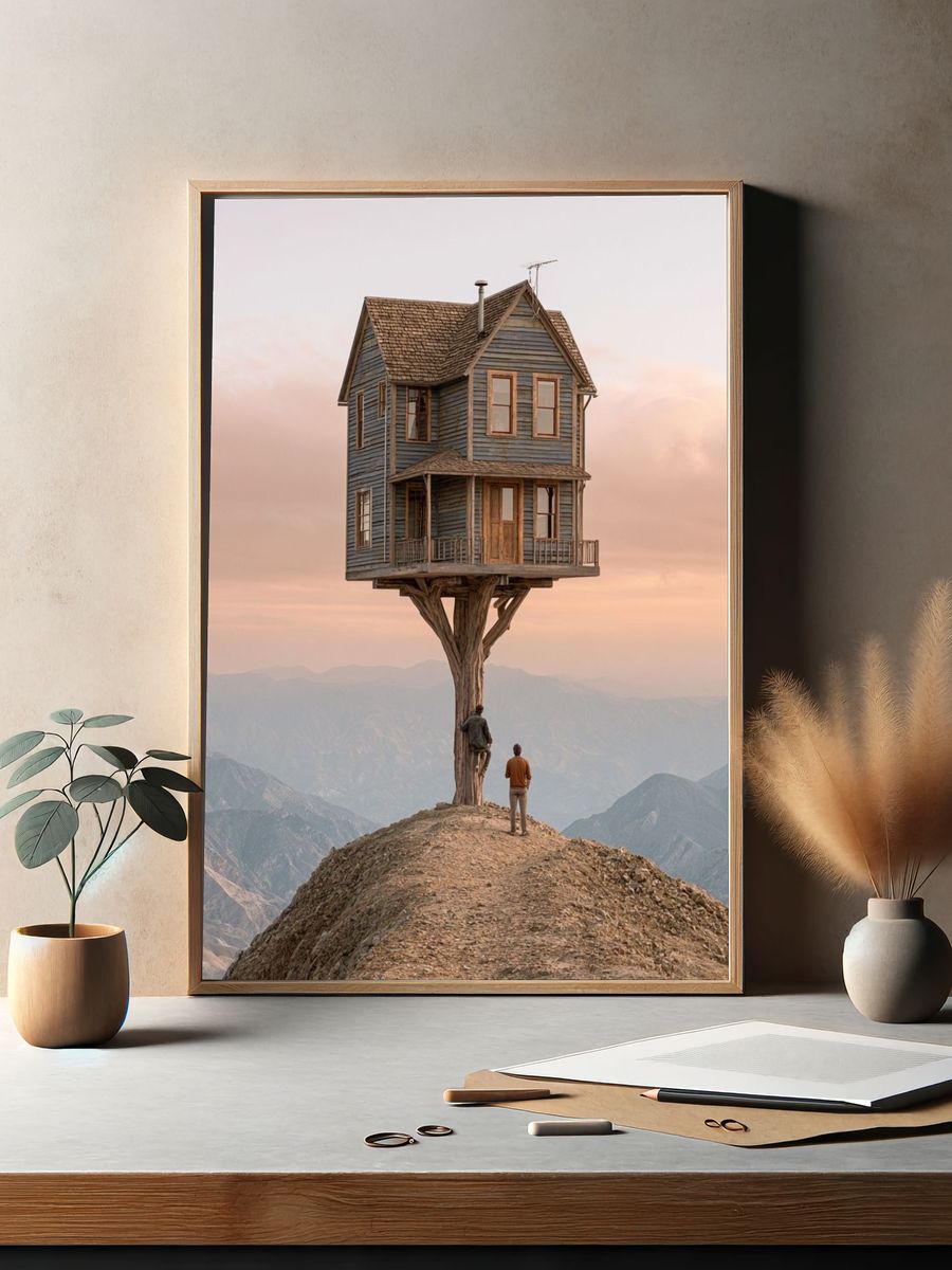 Floating House on a Cliff Print. — room view 2