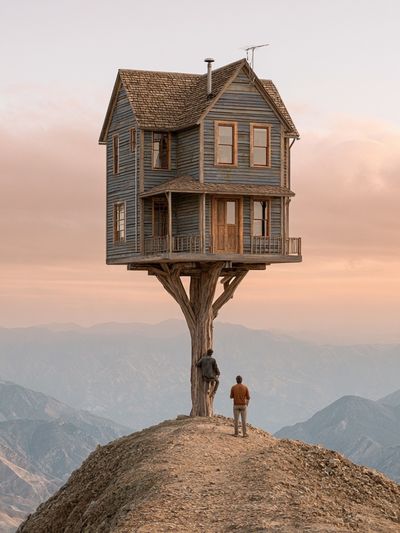 Floating House on a Cliff Print. poster