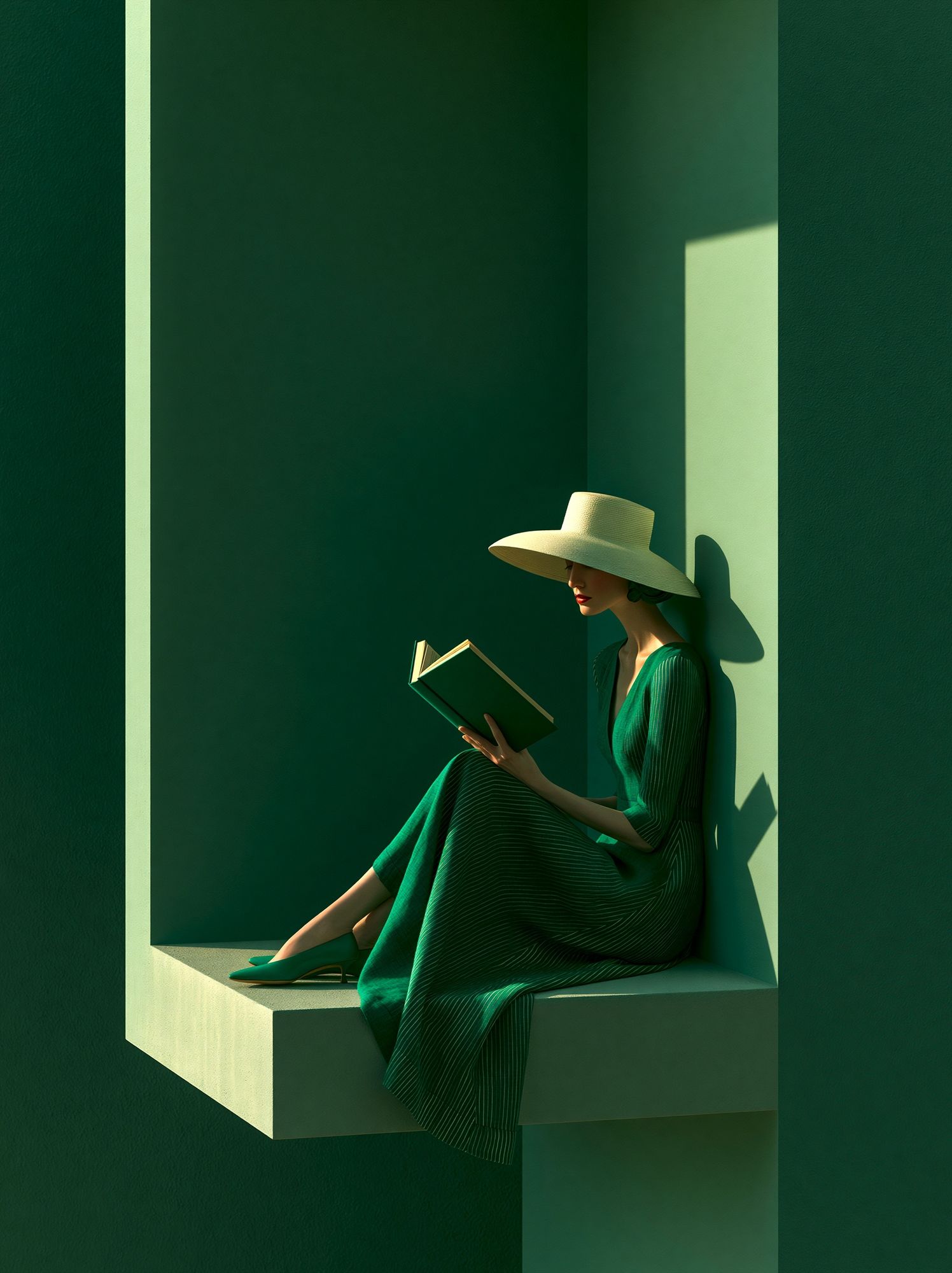 Green Reading Woman Fashion Poster. poster — illustration art
