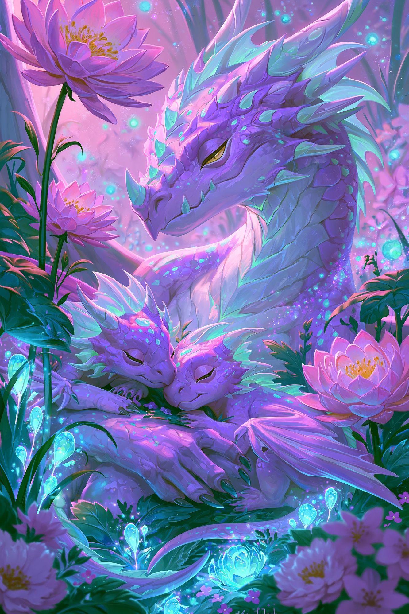 Dreaming Dragon Lotus Illustration Poster. poster detail