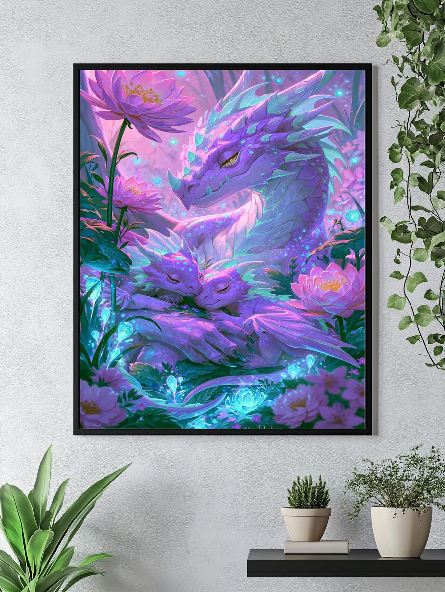 Dreaming Dragon Lotus Illustration Poster. — room view 4