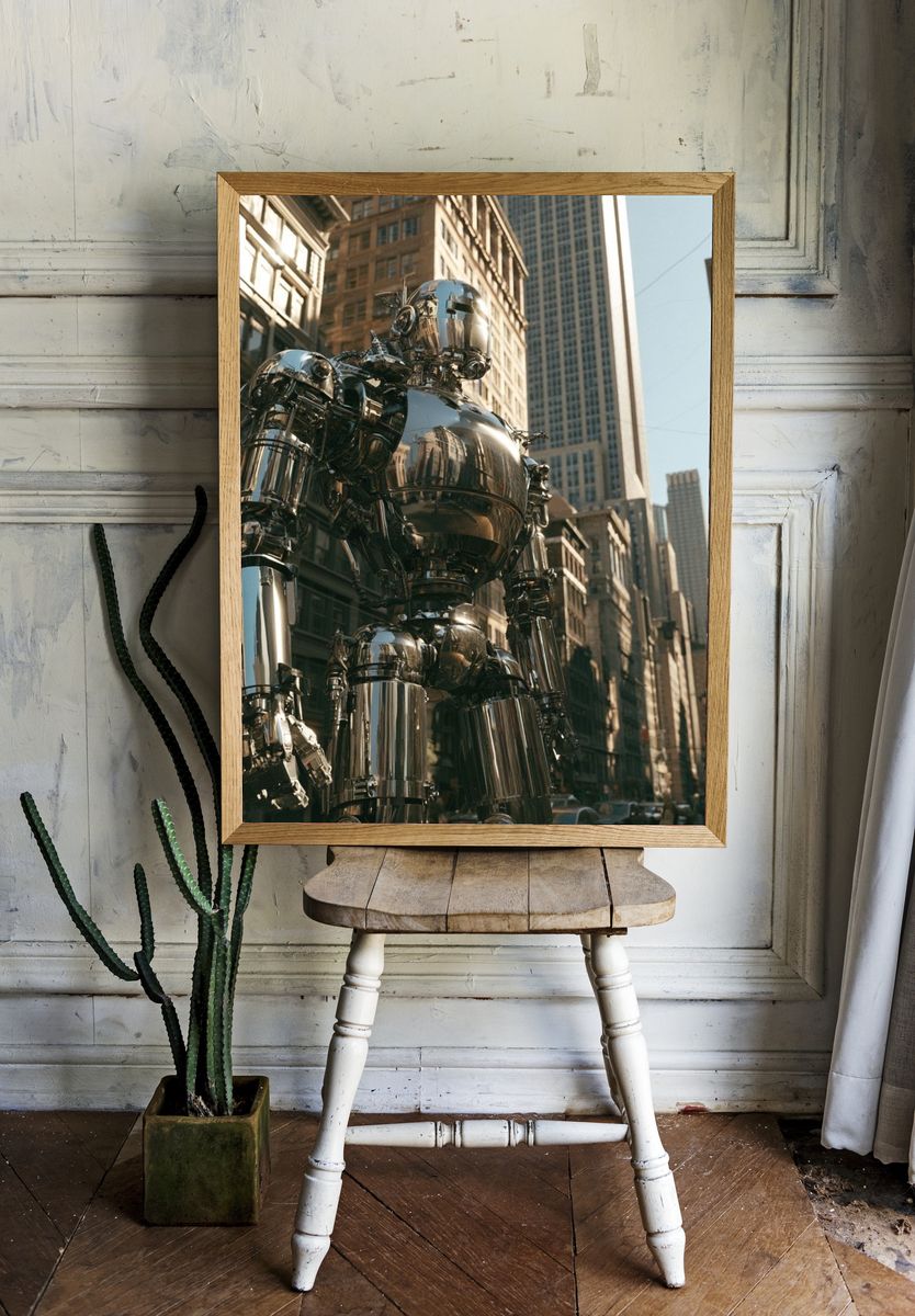 Chrome Robot Cityscape Poster. room preview