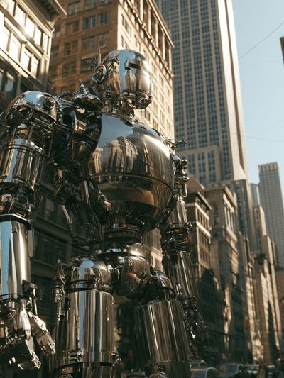Chrome Robot Cityscape Poster. poster